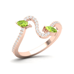 Maurya Pave-Set Diamond and Peridot Twisted Purl Ring