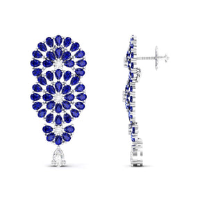 Maurya Festoon Blue Sapphire Drop Earrings with Diamonds