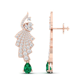 Maurya Leap Drop Earrings with Emerald and Diamonds