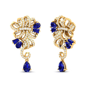 Maurya Mantle Blue Sapphire Drop Earrings with Diamonds