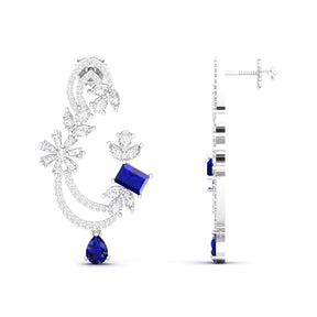 Maurya Blue Sapphire Flounce Drop Earrings with Diamonds