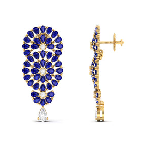 Maurya Festoon Blue Sapphire Drop Earrings with Diamonds