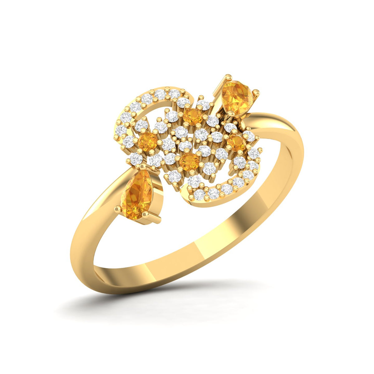 Maurya Bulbine Citrine Promise Ring with Accent Diamonds