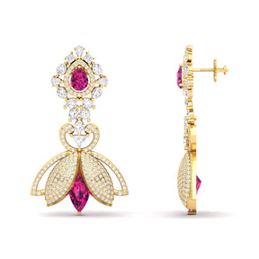Maurya Herrlich Pink Amethyst Dangle Earrings with Pave Set Diamonds