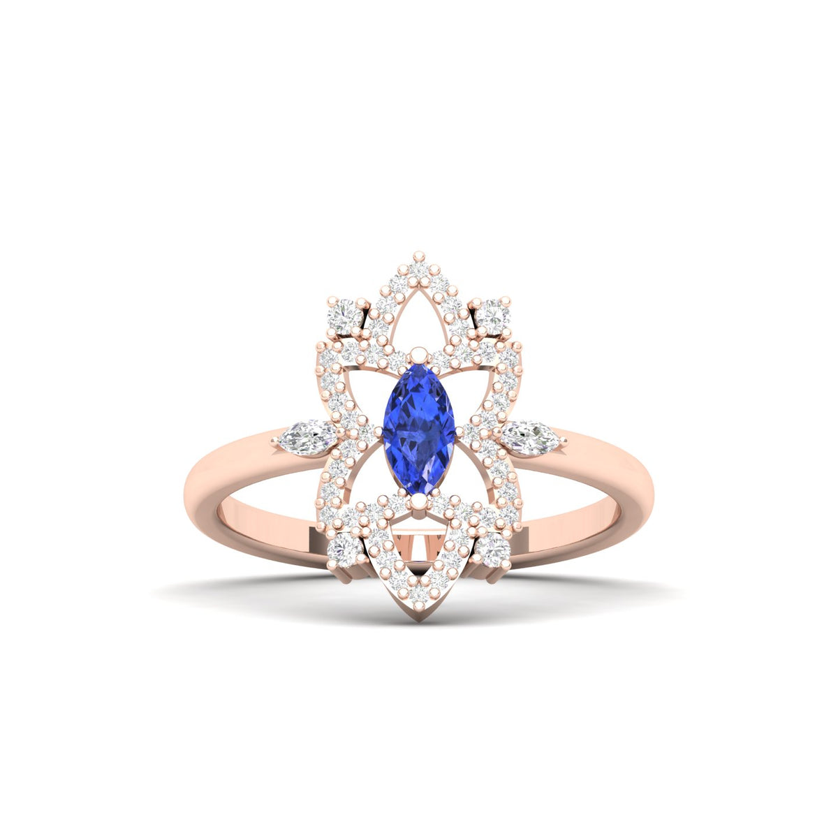 Maurya Solitaire Tanzanite Jasmine Promise Ring with Accent Diamonds