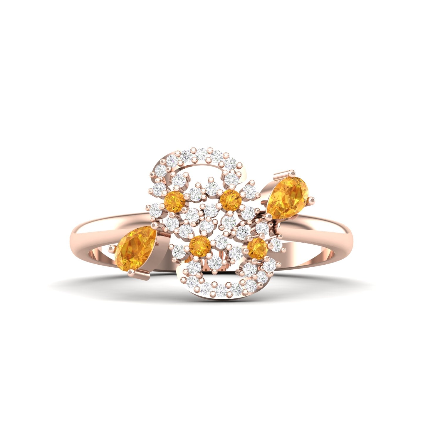 Maurya Bulbine Citrine Promise Ring with Accent Diamonds