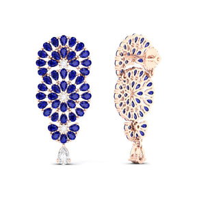 Maurya Festoon Blue Sapphire Drop Earrings with Diamonds