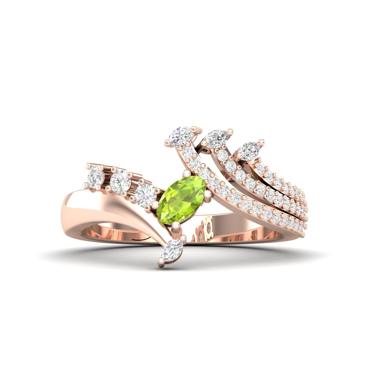 Maurya Oval Peridot with Marquise and Round Diamond Eleganssi Promise Ring