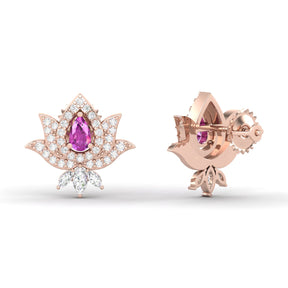 Maurya Scantling Pink Amethyst Stud Earrings with Pave Set Diamonds