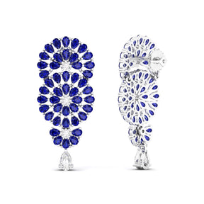 Maurya Festoon Blue Sapphire Drop Earrings with Diamonds