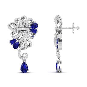 Maurya Mantle Blue Sapphire Drop Earrings with Diamonds
