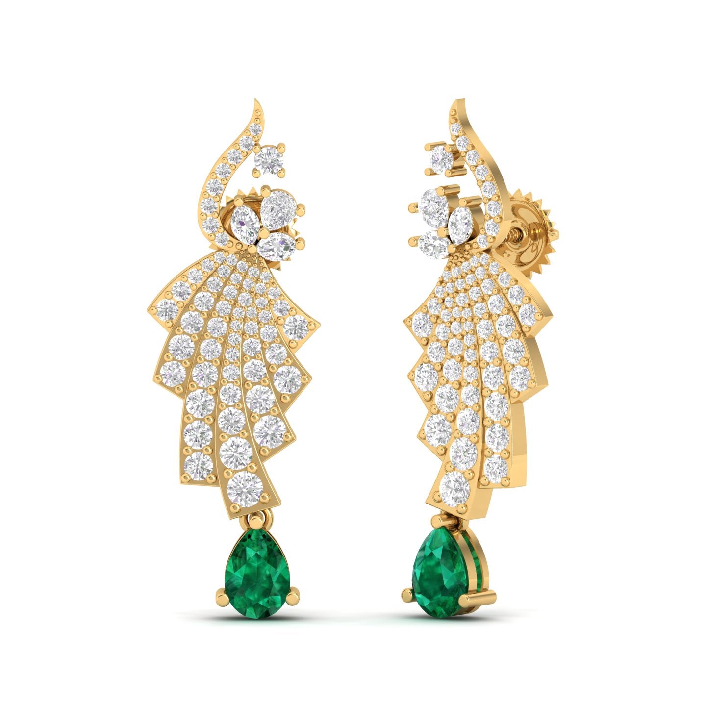 Maurya Leap Drop Earrings with Emerald and Diamonds
