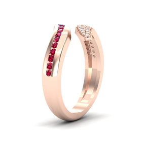 Maurya Ornate Channel-Set Ruby Bypass Ring with Pave-Set Diamonds