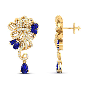 Maurya Mantle Blue Sapphire Drop Earrings with Diamonds