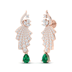 Maurya Leap Drop Earrings with Emerald and Diamonds