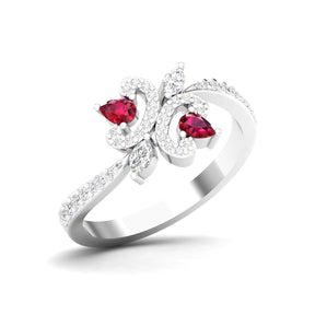 Maurya Ters Pear Shape Ruby Ring with Accent Diamonds