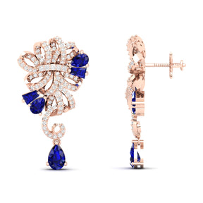Maurya Mantle Blue Sapphire Drop Earrings with Diamonds