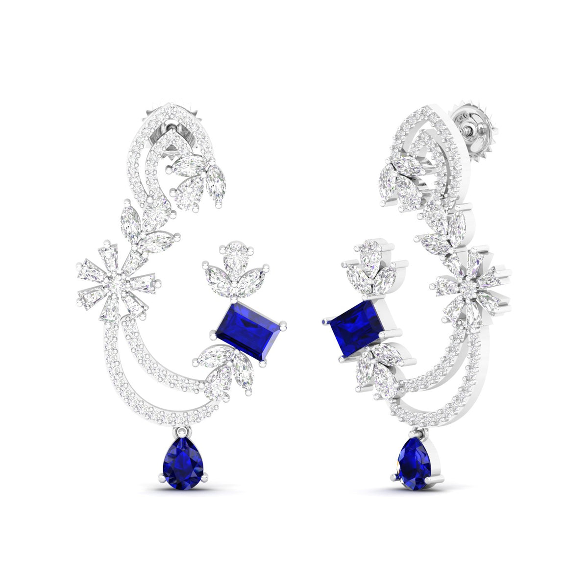 Maurya Blue Sapphire Flounce Drop Earrings with Diamonds
