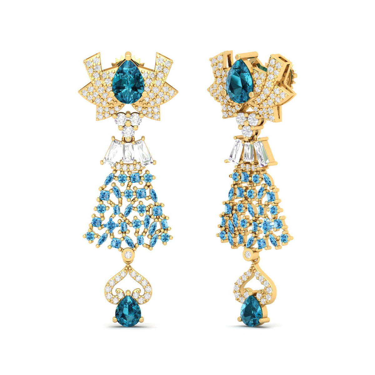 Maurya London Blue Topaz Hoist Drop Earrings with Diamonds
