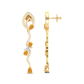 Maurya Ivy Drop Earrings with Citrine and Diamonds