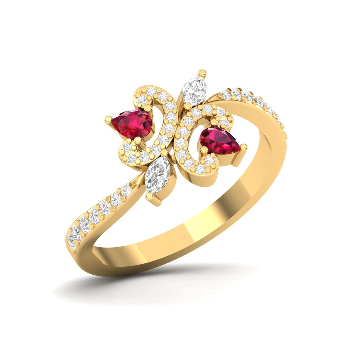 Maurya Ters Pear Shape Ruby Ring with Accent Diamonds