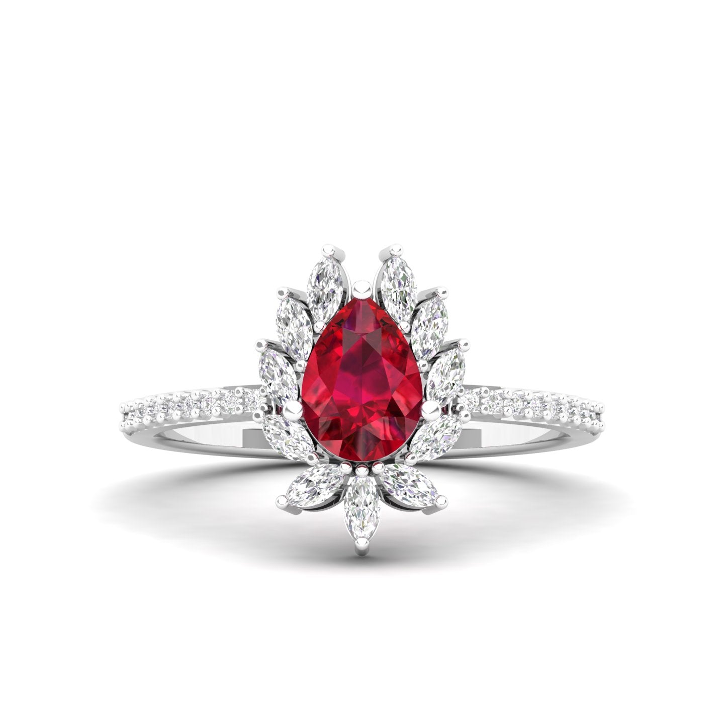 Maurya Solitaire Ruby Padma Engagement Ring with Diamond Halo