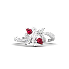 Maurya Ters Pear Shape Ruby Ring with Accent Diamonds