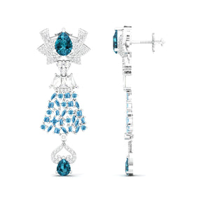 Maurya London Blue Topaz Hoist Drop Earrings with Diamonds