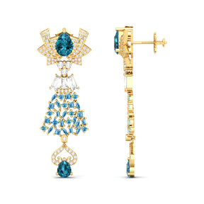 Maurya London Blue Topaz Hoist Drop Earrings with Diamonds