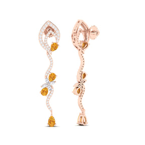 Maurya Ivy Drop Earrings with Citrine and Diamonds