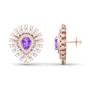 Maurya Boda Amethyst Push Back Earrings with Diamonds