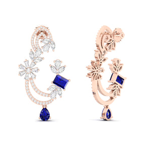 Maurya Blue Sapphire Flounce Drop Earrings with Diamonds