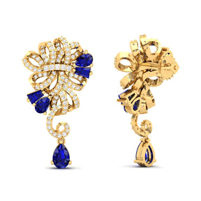 Maurya Mantle Blue Sapphire Drop Earrings with Diamonds