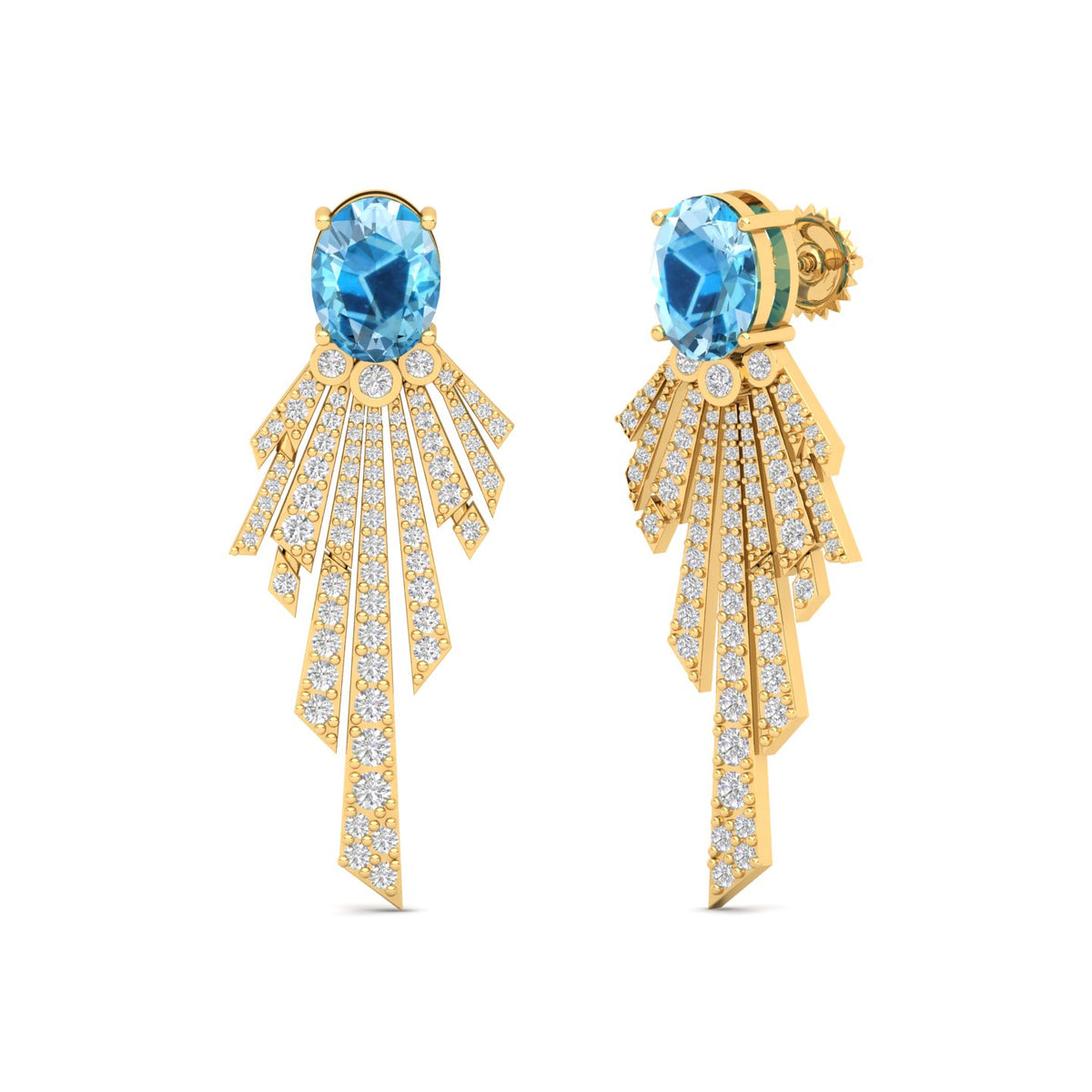 Maurya Blue Topaz Pyre Fashion Earrings with Pave Set Diamonds