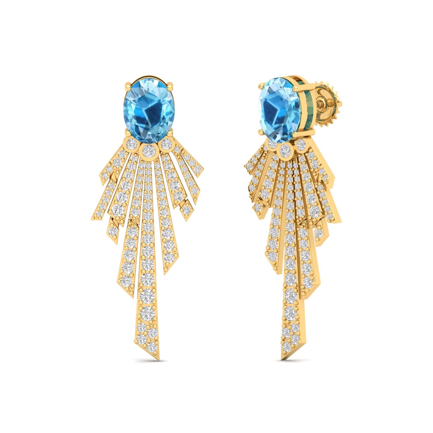 Maurya Blue Topaz Pyre Fashion Earrings with Pave Set Diamonds