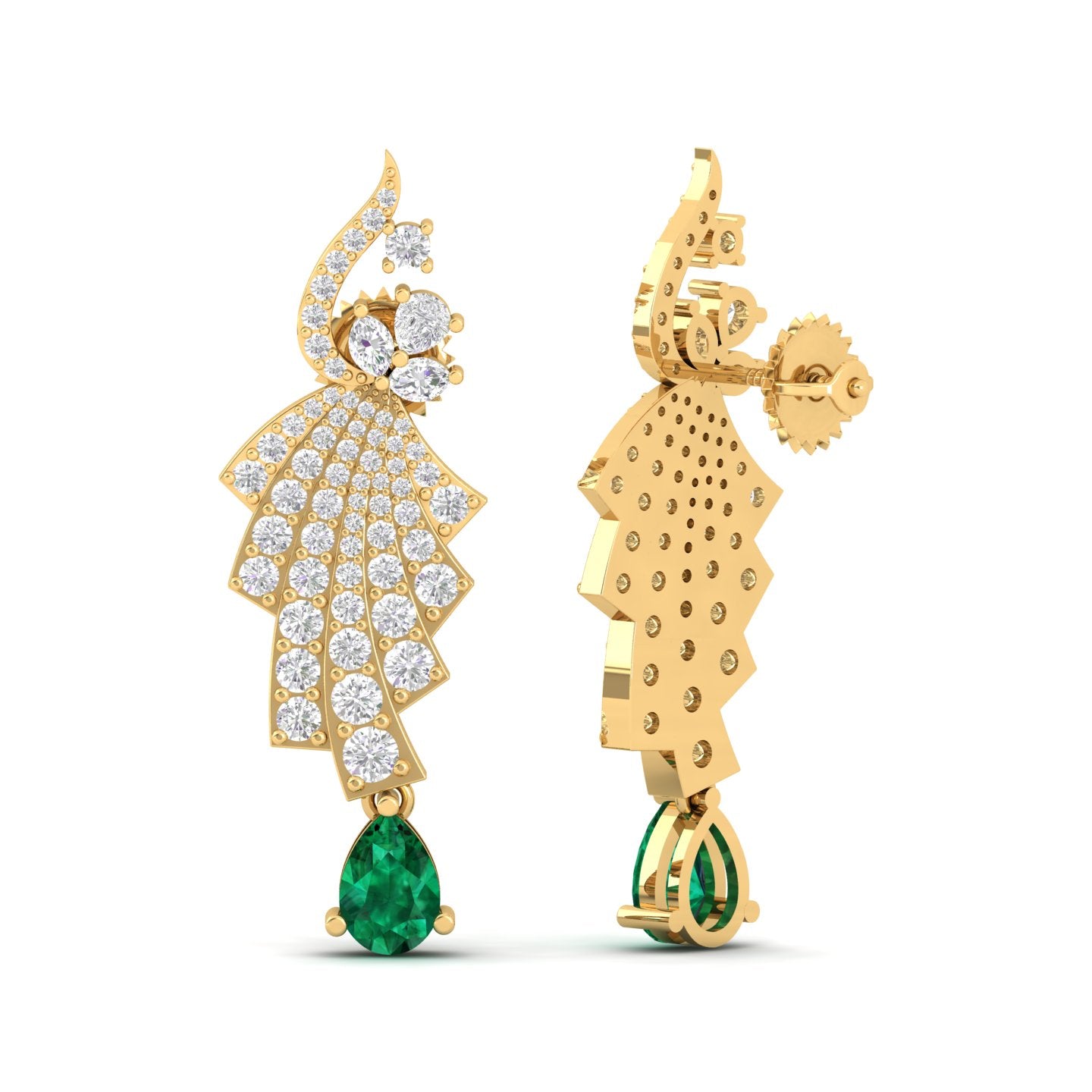 Maurya Leap Drop Earrings with Emerald and Diamonds