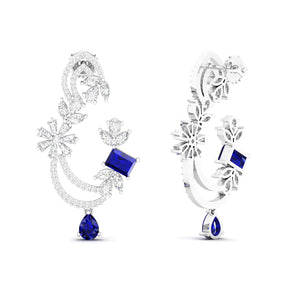 Maurya Blue Sapphire Flounce Drop Earrings with Diamonds
