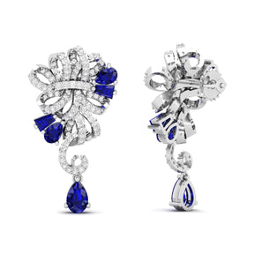 Maurya Mantle Blue Sapphire Drop Earrings with Diamonds