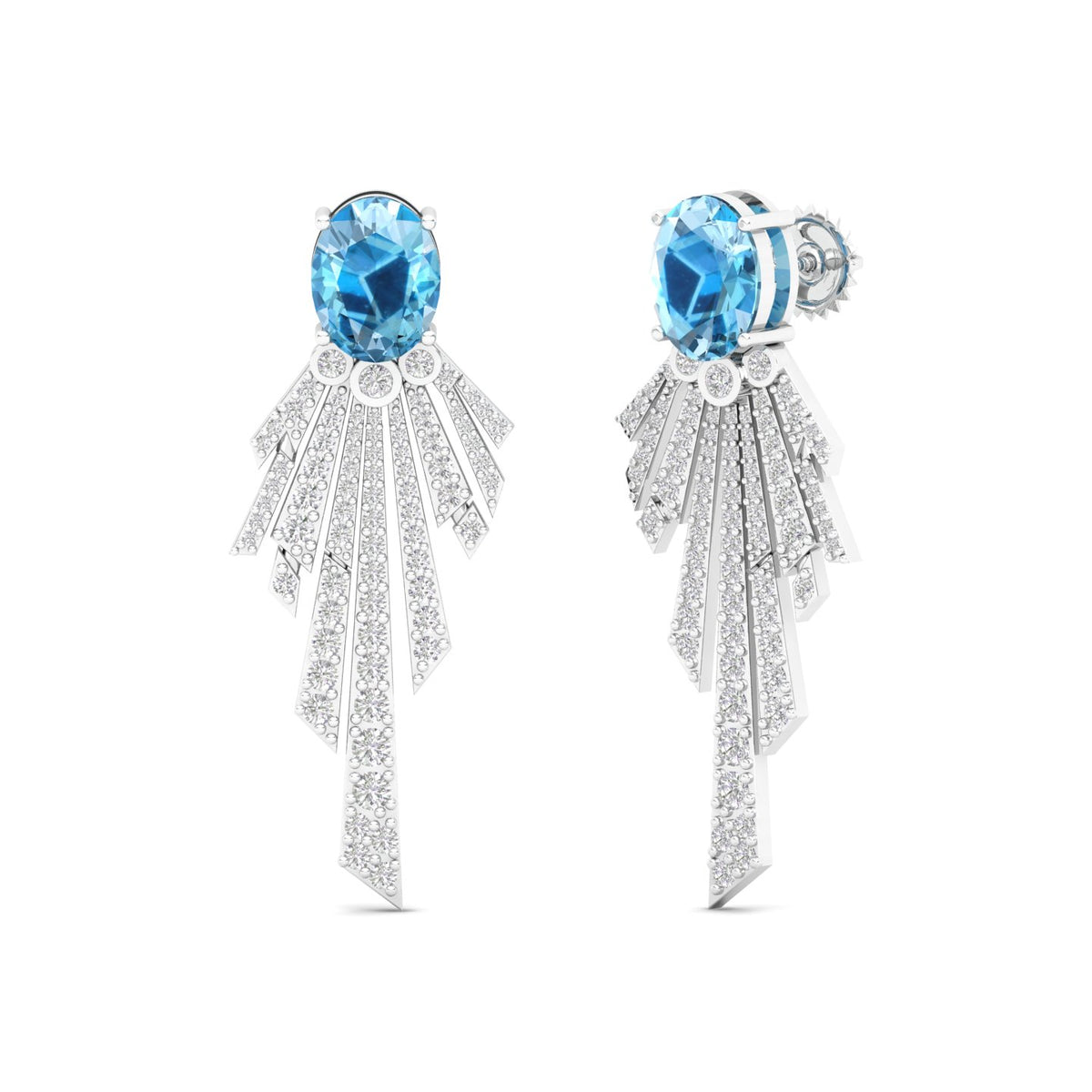 Maurya Blue Topaz Pyre Fashion Earrings with Pave Set Diamonds