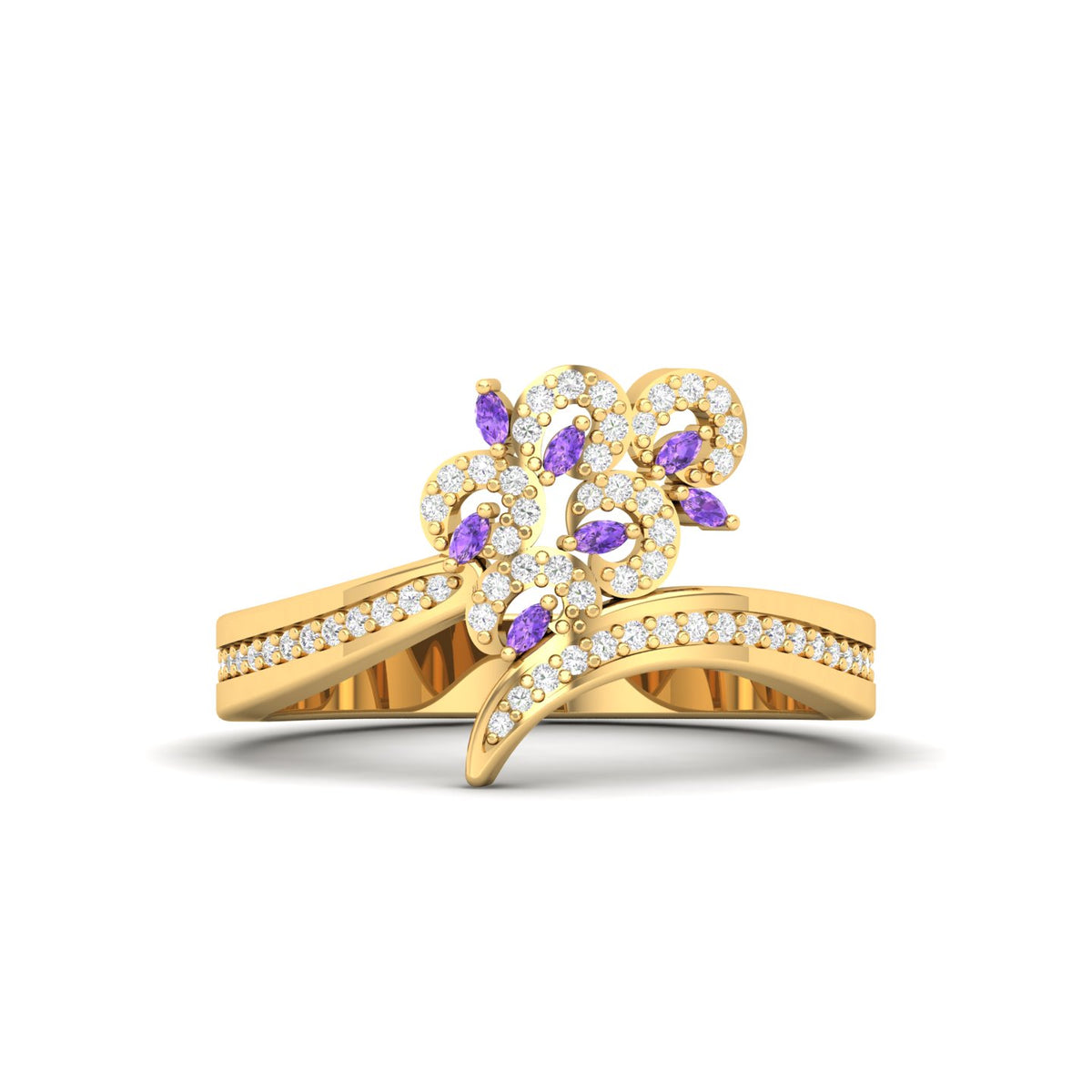 Maurya Uva Amethyst Bypass Ring with Accent Diamonds