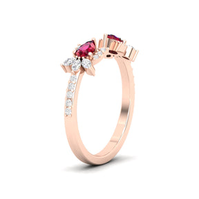 Maurya Two Stone Ruby Rotasu Open Ring with Accent Diamonds