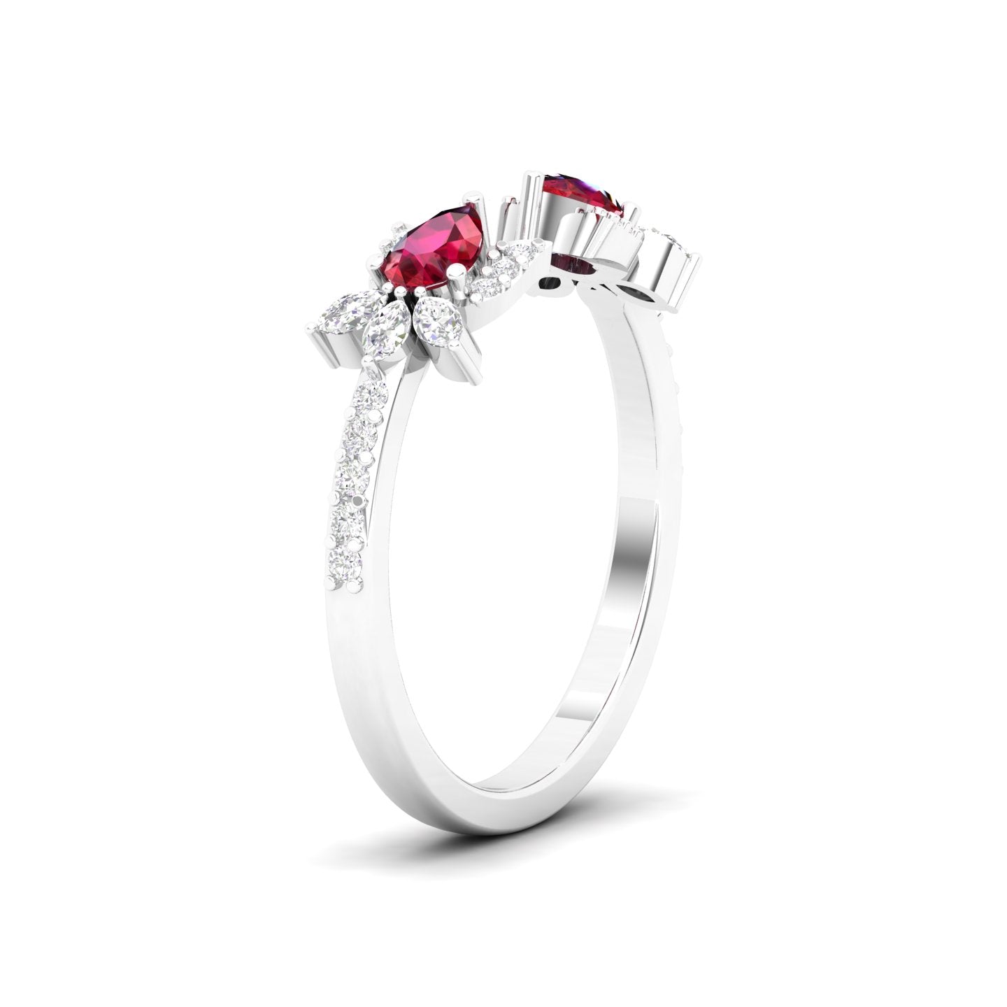 Maurya Two Stone Ruby Rotasu Open Ring with Accent Diamonds