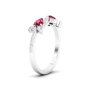 Maurya Two Stone Ruby Rotasu Open Ring with Accent Diamonds