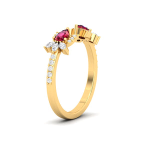 Maurya Two Stone Ruby Rotasu Open Ring with Accent Diamonds