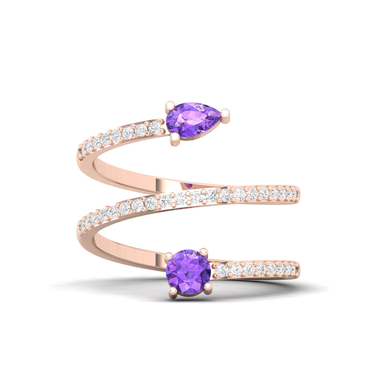 Maurya Twisted Pave-Set Diamond and Amethyst Repente Cocktail Ring