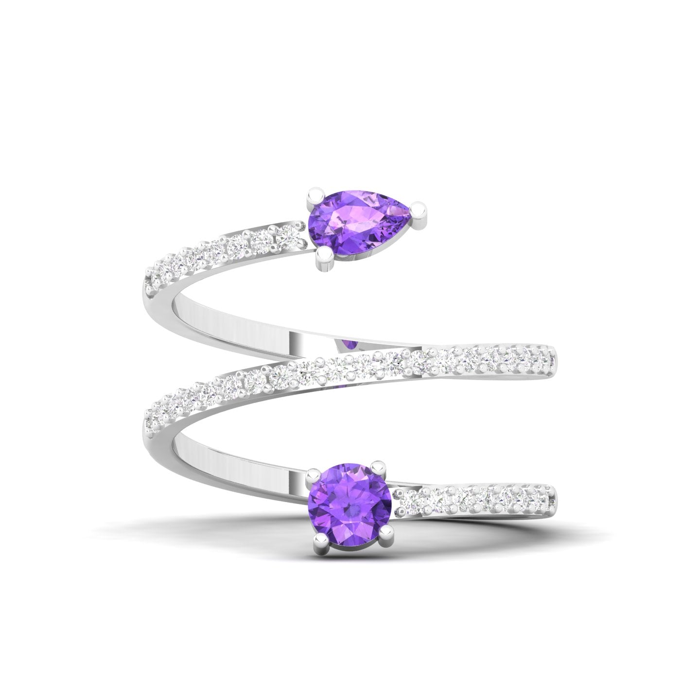 Maurya Twisted Pave-Set Diamond and Amethyst Repente Cocktail Ring