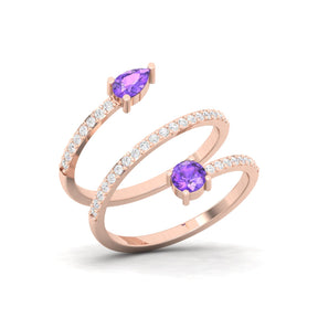Maurya Twisted Pave-Set Diamond and Amethyst Repente Cocktail Ring