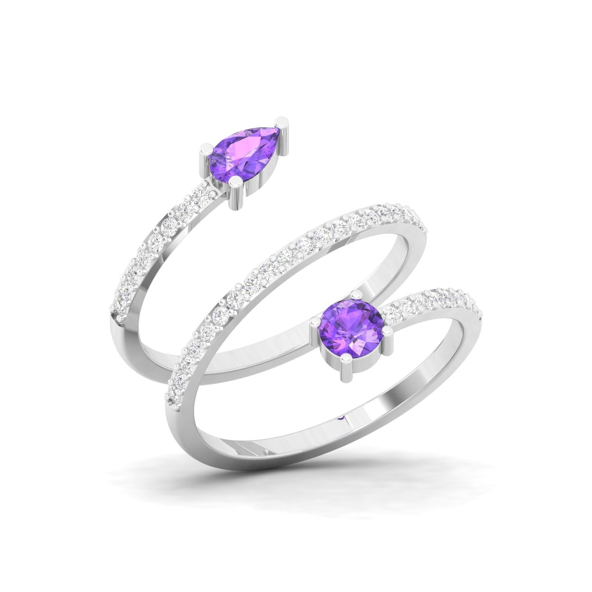 Maurya Twisted Pave-Set Diamond and Amethyst Repente Cocktail Ring