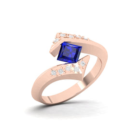 Maurya Square Blue Sapphire Supernova Bypass Engagement Ring