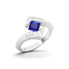Maurya Square Blue Sapphire Supernova Bypass Engagement Ring